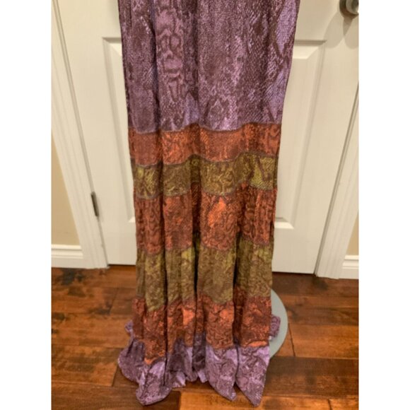 by Anthropologie Colima Maxi Dress Orange, Purple & Green Snakeskin, Size Small - Picture 3 of 9